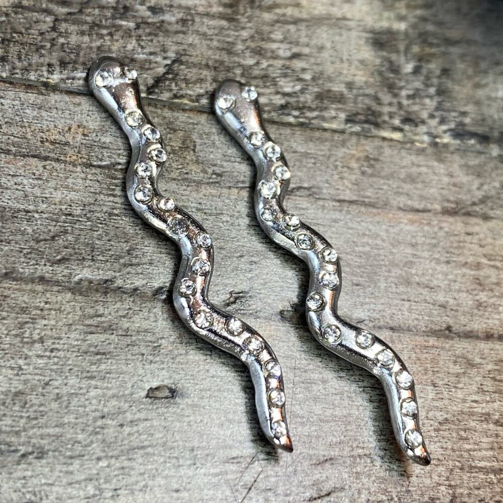 NEW Silver Snake Rhinestone Earrings - Picture 13 of 15